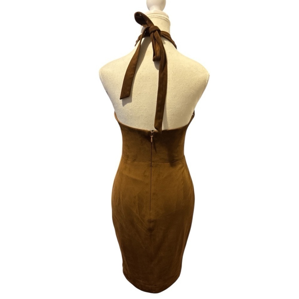 House of CB Camel Suedette Palmira Bustier Bodycon Halter Dress Sz M Mini - Picture 5 of 13